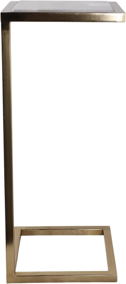 Home Decor End Table, Side Table, or Night Stand - Metal C-Shaped Accent Table with Marble Top Perfect for Big or Small Spaces - A Modern Accent for Office, Bedroom, or Living Room - 24" White & Gold