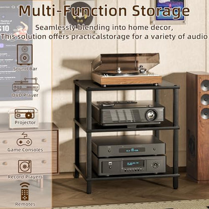 LELELINKY 3-Tier AV Media Player Stand, Stereo Cabinet, Modern Stereo Cabine,Game Console Shelf,Wooden TV Stand,Multifunctional Entertainment Center, Suitable for Home, Conference Room, Black