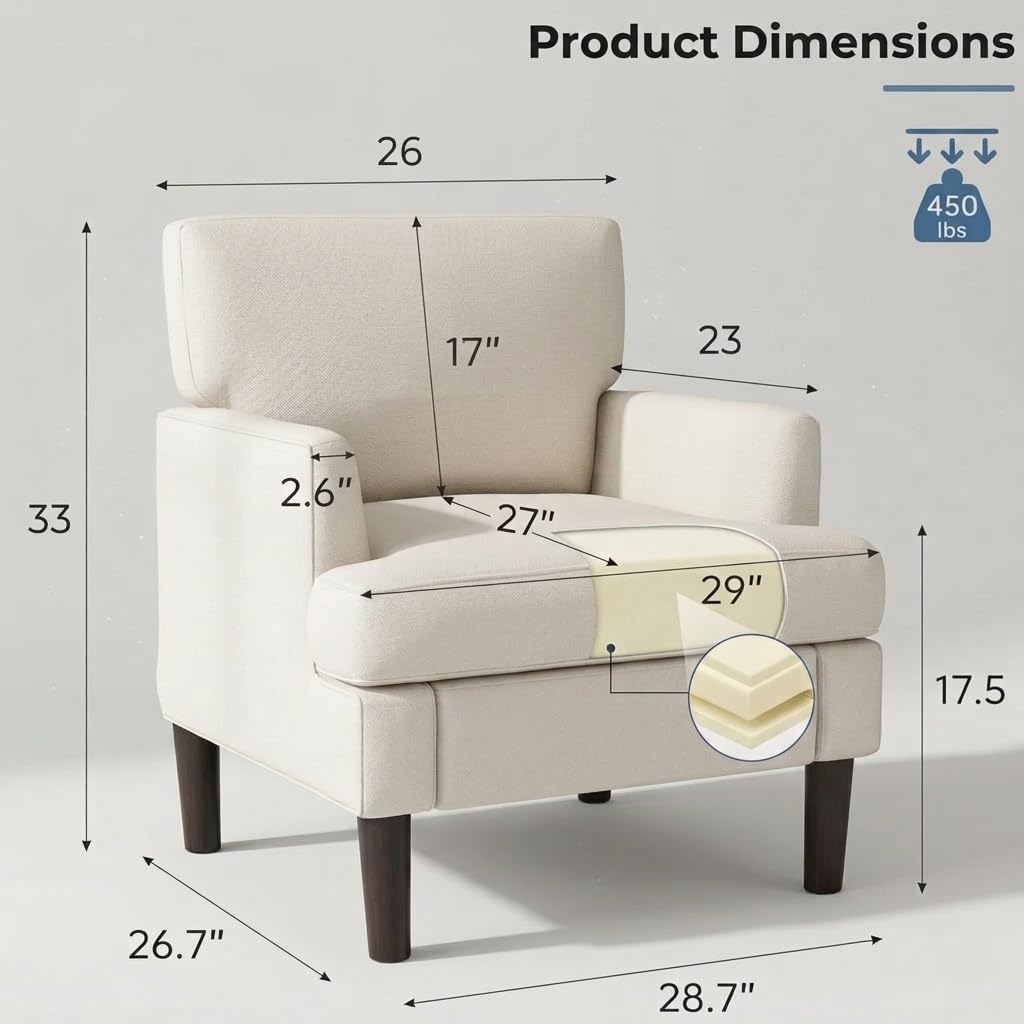Kromax Accent Chair for Living Room, No Screws Assembly Required, Beige