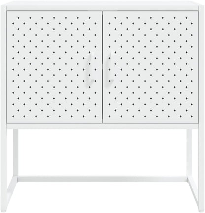 White Steel Sideboard with Adjustable Levelers, Modern Rectangular Storage Cabinet for Living Room and Dining Room, Sleek Design with Single Shelf, Sturdy Powder-Coated Steel