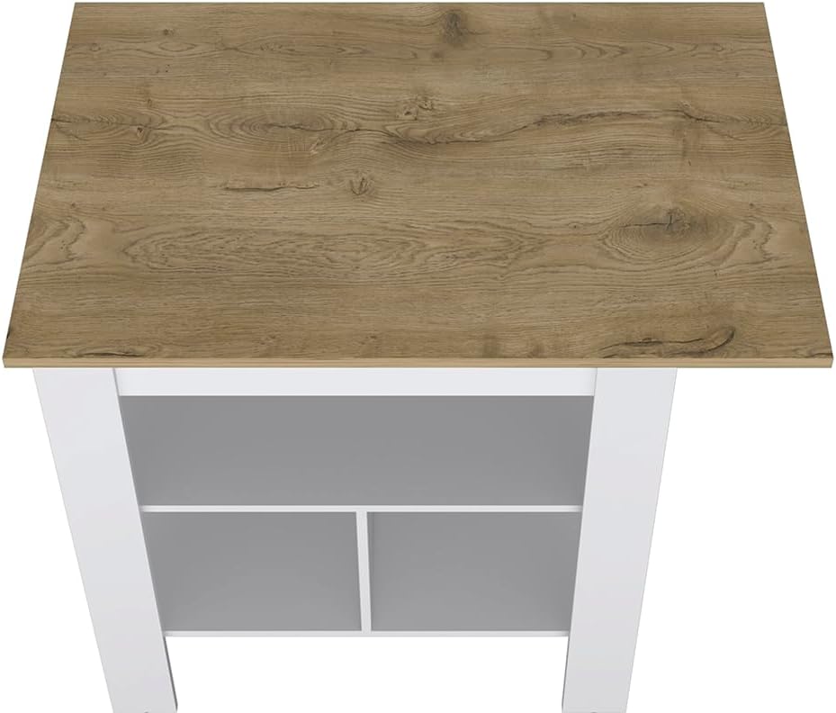Modern Kitchen Island with Beige Top and Three Shelves | Three low open shelves for extra storage space