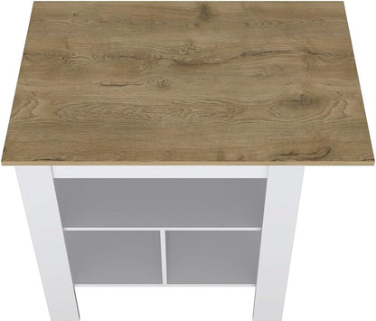 Modern Kitchen Island with Beige Top and Three Shelves | Three low open shelves for extra storage space