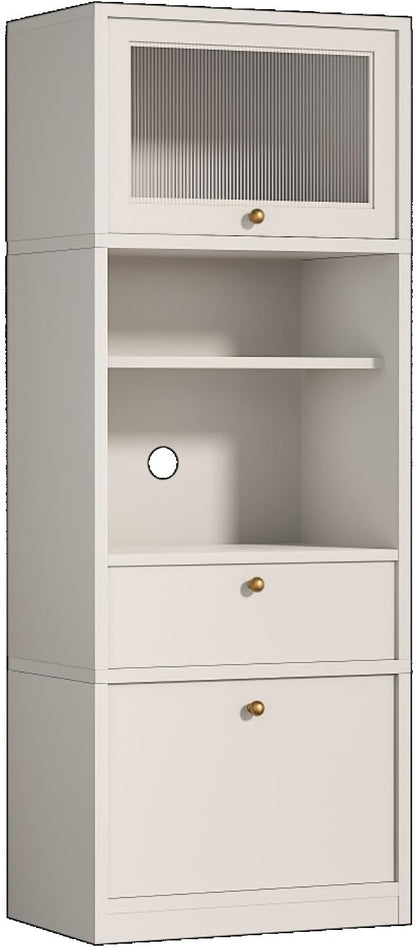 71" Freestanding Kitchen Pantry Cabinet Tall Food Pantries w/Doors&Cabinets for Dining Room, Modern Kitchenware Server Utility Organizer w/Adjustable Shelves,Microwave Stand & Open Countertop for Home