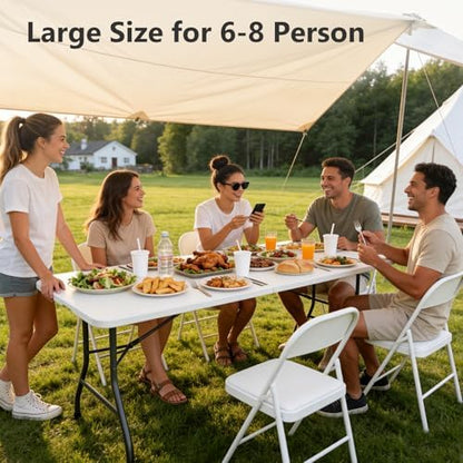 Folding Table 6 Pack, 6 FT Foldable Plastic Table with Carrying Handle, Heavy Duty Portable Fold-in-Half Utility Table for Party, Camping, Banquet, Craft, Wedding, Indoor & Outdoor Use
