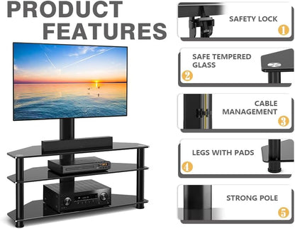TAVR Furniture Swivel Floor TV Stand for 32-70 Inch TVs - Universal Height Adjustable TV Floor Stand with Shelves Perfect for Bedroom and Corner, TV Mount Stand VESA 600x400mm Holds up to 88lbs, Black
