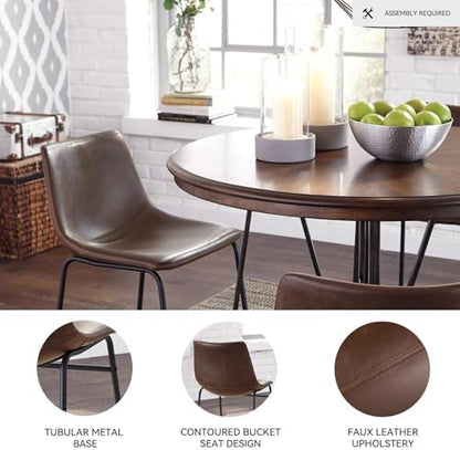 Signature Design by Ashley Centiar Mid-Century Dining Chair Set of 2, Brown | Contoured faux leather bucket seats, Matte black tubular metal base, Optimized for compact kitchen and eat-in spaces