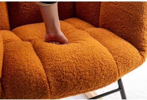 Rocking Chair, Upholstered Teddy Fabric Glider Chair with Thick Cushion, Lounge Accent Armchair with High Backrest, Accent Rocking Chairs for Living Room, Bedroom, Orange