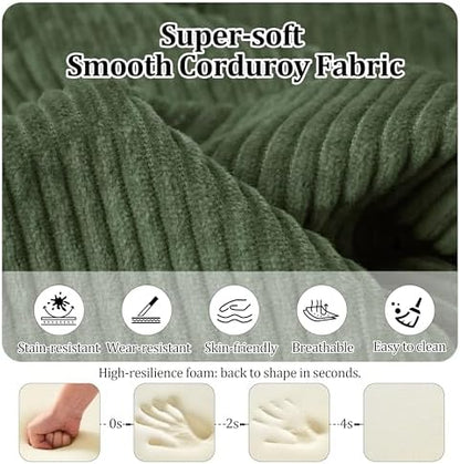 53.15'' Convertible Compressed Corduroy Folding Cloud Sofa Bed, Modern Pull Out Loveseat Sleeper in a Box, 4 in 1 Floor Mattress Futon Cloud Couch, No Assembly Needed, Green, 2 Pillows, Full