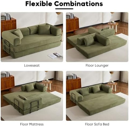 78" Convertible Floor Sofa Bed, Couches for Living Room, Green