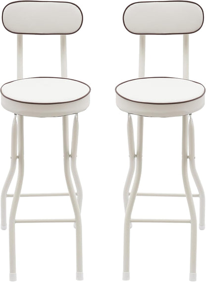 2 Pcs Folding Bar Stool with Backrest, 25.6in Tall Bar Stools with Padded Cushion and 275.58lbs Loading Weight, Counter Height Portable Chairs for Camping Hiking Picnics Barbecues Traveling (White)