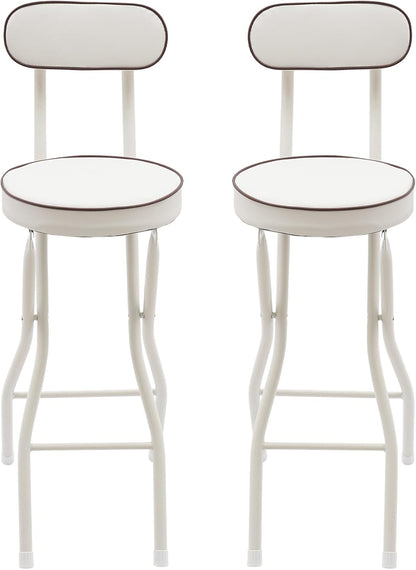 YIYIBYUS 2 Pcs Folding Bar Stools with Back, 25.6 Inch Height Portable High Chair, Foldable Stool Chair for Outdoor Indoor Kitchen Shop Cafe (White)