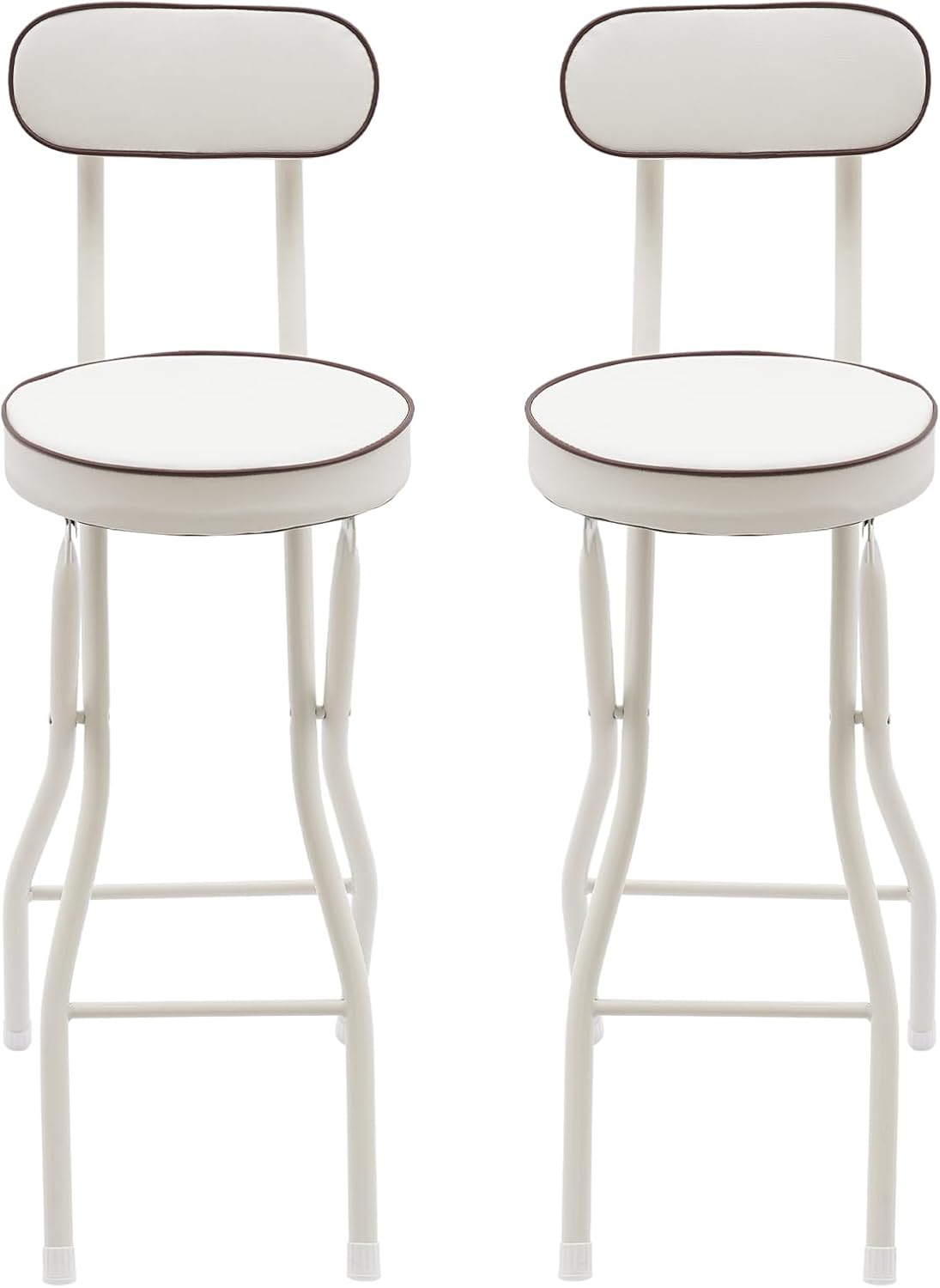 2 PC Folding Bar Stool with Backrest, Tall Foldable Stool Counter Foldable High Chair Portable Bar Height Chairs with Padded Cushion for Kitchen, Dining, Camping, Outdoor & Party (White)