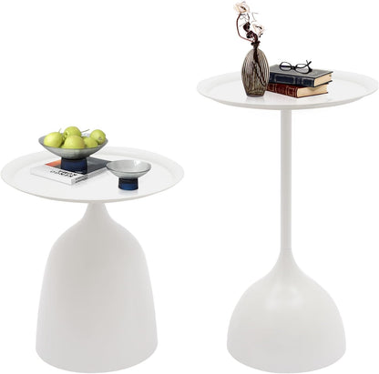 Metal Nesting Tables, Round Side Table Set of 2, White | Pedestal Tables, 17'' & 23'' Height, For Living Room Bedroom Office, Sofa Side and Bedside Console