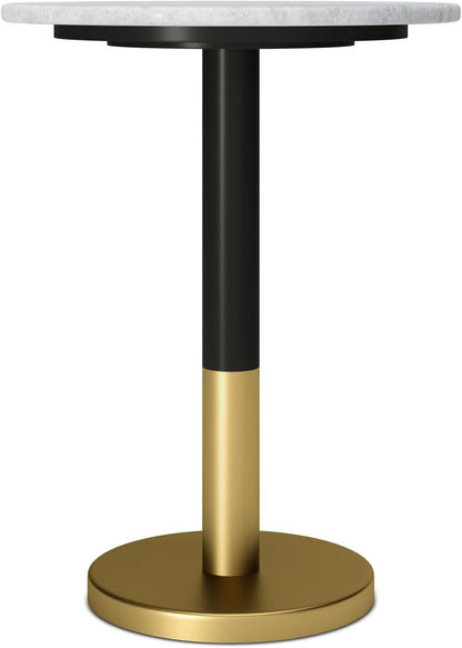 HomeStock Metal & Marble Side Table, Round Pedestal Accent Table - White & Gold
