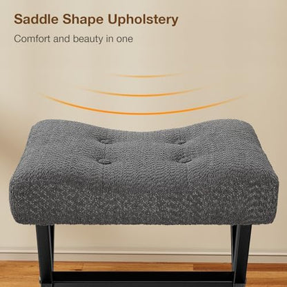 Memobarco 18-Inch Large Vanity Stool Chair, Gray Makeup Stool | Teddy Flannel Vanity Bench, Metal X-Leg, 350 LBS, 20"x16.9"x18", Ottoman Accent Stool, Breathable Soft Padded Saddle Seat