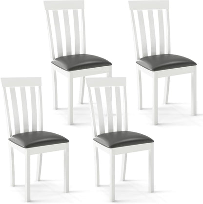 GOFLAME Wood Dining Chairs Set of 4, Upholstered Faux Leather Kitchen Side Chairs with Rubber Wood Frame, Armless Dinette Chairs for Dining Room, Living Room, Restaurant, White & Grey