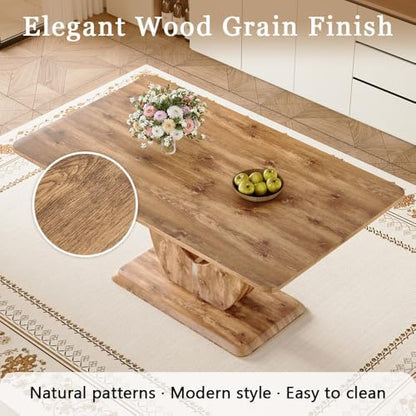 Modern Dining Table Set for 6, 63" Wood Kitchen Table with 6 PU Leather Upholstered Chairs, Farmhouse Style with 1.8" Thick Top and U-Shape Legs, 7 Piece Dining Room Set for Apartment or Kitchen