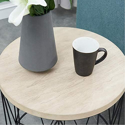 Telephone Table, Round Industrial Side Table,Telephone Table,Office Hallway Or Living Room,Wood Look with Metal Frame (Color:Wood,Size:17.7117.7121.65in)