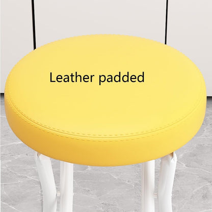 Folding Stool with Backrest, Cushioned Padded Leather Round Portable Foldable Bar Stool Chair for Kitchen(Light Brown)