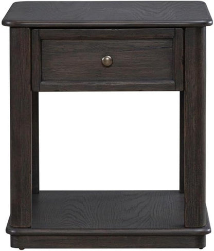 Pemberly Row 3 Piece Table Set, Rubberwood and Oak Veneers, Aged Oak Finish, Includes Cocktail Table with Lift Tops and Casters, 2 End Tables with Drawers, Antique Pewter Knobs, Living Room Furniture