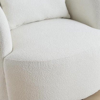 KINWELL 34" W Sherpa Swivel Barrel Chairs with Pillow Set of 2, Cream
