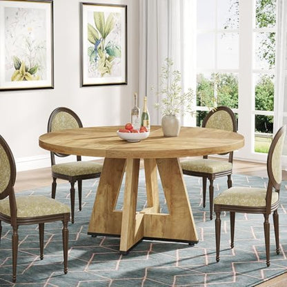 Tribesigns Farmhouse Dining Table, 47 Inch Round Dinner Table for 4, Rustic Round Dining Room Table for Home Dining Room Living Room (Natural)