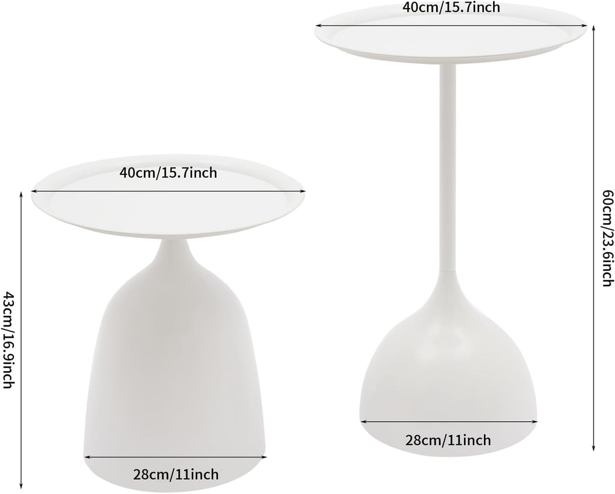 Metal Nesting Tables, Round Side Table Set of 2, White | Pedestal Tables, 17'' & 23'' Height, For Living Room Bedroom Office, Sofa Side and Bedside Console