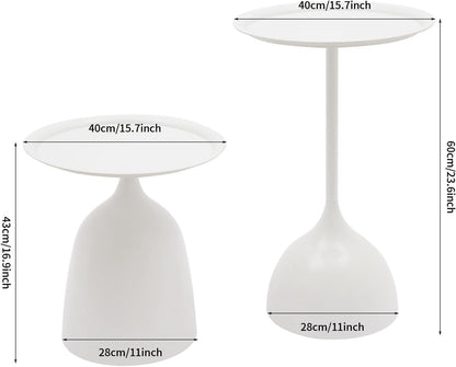 Metal Nesting Tables, Round Side Table Set of 2, White | Pedestal Tables, 17'' & 23'' Height, For Living Room Bedroom Office, Sofa Side and Bedside Console