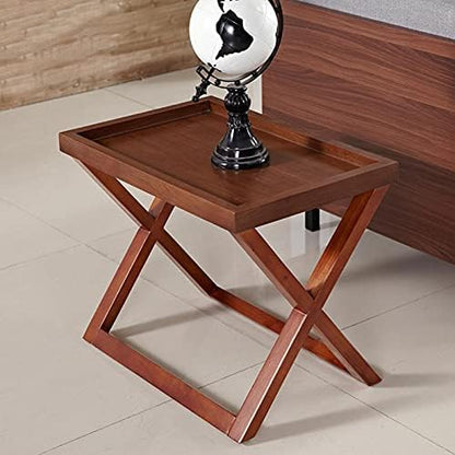 Telephone Table, Walnut Grain,Solid Wood Storage Tray X-Shaped Side Table,Telephone Magazine Table Square Side Table(