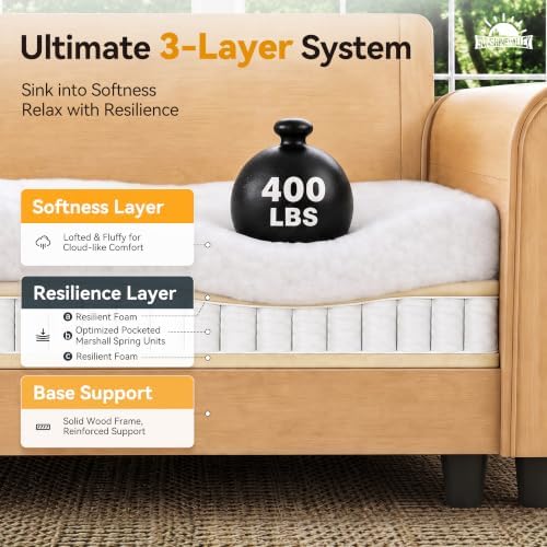 SUNSHINE VALLEY Modular Sectional Sofa and Loveseat Set Living Room 3-Piece | Mid-Century Modern 7-Seater Cloud Couch Set, Cyan, Rolled Arms & Nailhead Trim, Wider Deeper Seats, Chenille Furniture Set
