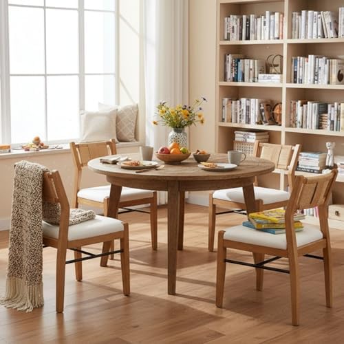 BESTANO Modern Armless Dining Chairs with Rope Woven Back Set of 2, Beige Linen Fabric Upholstered Kitchen & Dining Room Chairs, Mid-Century Classic Farmhouse Wooden Side Chair