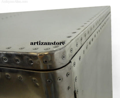 ARTIZANSTORE Aluminium Aviator 2 Door Sideboard End Table Design Side Table Living Room Furniture Decor