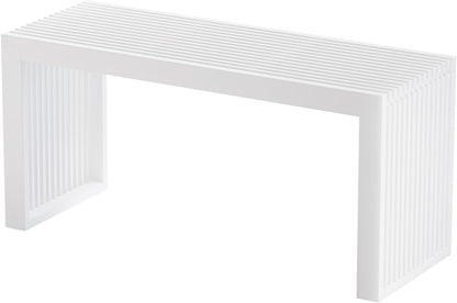 Wisuce Bamboo Dining Bench, 35 inch Entryway Indoor Kitchen Bench, White | Natural Bamboo, 450LBS Weight Capacity, Grille Farmhouse Style, Ideal for entryways, bedrooms, outdoor settings