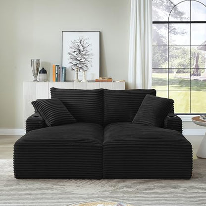 Eafurn Oversized Double Chaise Lounge Indoor with Cup Holders & Side Pocket, 71" Plush Corduroy Floor Chaise Lounge Sofa with High Density Sponge & Deep High Seat Comfy Sleeper Couch Bed