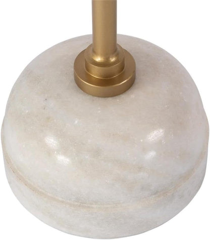 Beaumont Lane Transitional Round Marble and Iron Side Table, Beige Tiger Marble Top, Gold Stem Pedestal Base, White Marble Finish, 16 in Diameter, 25.5 in Height, Living Room or Bedroom Decor