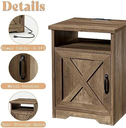 AMERLIFE 3 Piece Farmhouse Living Room Coffee Table Set, Barnwood | Coffee Table & 2 End Tables with Charging Station and USB Ports, Farmhouse Style, Barn Door Design, Living Room Furniture