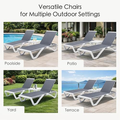 Kozyard Outdoor Chaise Lounge Chair, Full Flat Adjustable Patio Lounger with Aluminum Frame & Resin Legs, Textilene Fabric for Poolside, Backyard & Beach (Gray, Chair)