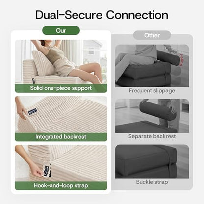 Convertible 4-in-1 Folding Sofa Bed Sleeper Chair Couch Foldable Chaise Lounger & Mattress Pocket Coils+Foam Fill Medium Support, No Assembly for Living Room/Bedroom, Twin Beige
