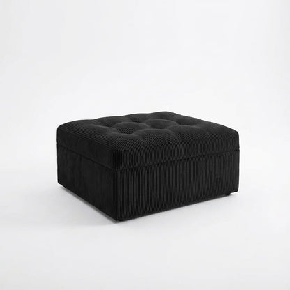 Black Corduroy Ottoman Footrest, Modular Cloud Couch Ottoman with Memory Foam, Upholstered Foot Stool for Living Room, Movable Sectional Ottoman, No Assembly Required
