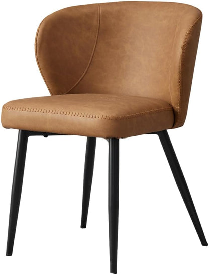 Brown Dining Chairs Set of 6, Modern Dining Chairs with Cushion Seat and Sturdy Metal Legs, Faux Leather Chair for Kitchen, Living Room