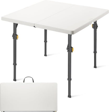 FanttikOutdoor Folding Card Table 34" Square, 2 Heights, Picnic Party Game | Fold-in-Half Utility Plastic Portable Table with Collapsible Legs & Carrying Handle, Heavy Duty, White Zeta S4 Pro