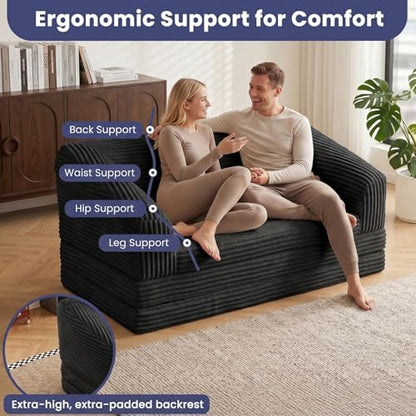 JUIKURY Convertible Sofa Bed, 3-in-1 Foldable Loveseat Couch with Armrest, Corduroy Floor Sofa & Sleeper Bed, No Assembly High-Density Foam Futon Mattress for Living Room, Small Apartment, Dorm