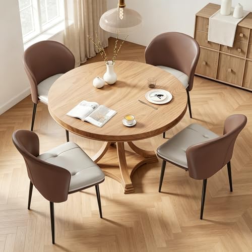 Modern Curved Back Dining Chairs Set of 6, Faux Leather Upholstered Accent Chair, Mid-Century Kitchen Side Chair with Soft Cushion for Dining Room, Living Room, Bedroom, Brown
