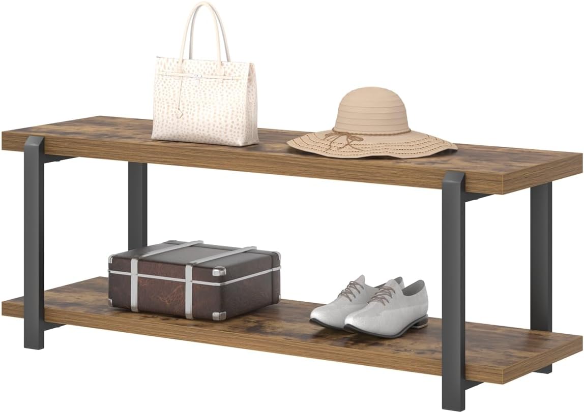 EXCEFUR Entryway Bench, Industrial Shoe Storage Bench for Living Room Bedroom, Rustic Brown