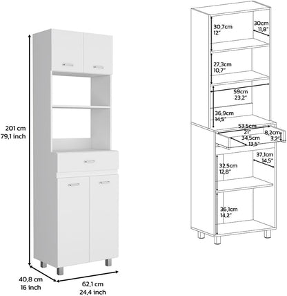 Microwave Double Door Cabinet, One Drawer, One Shelf, White
