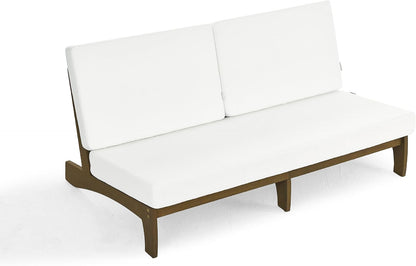 Outdoor Furniture Patio Couch, Weather Resistant 3-Seater Patio Sofa with Removable Cushion, Teak Wood Frame for Porch & Backyard Seating - Beige