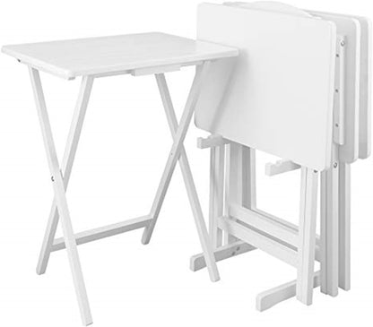 HomeStock Antique 5-Piece Solid Wood Folding Tray Table Set with Storage Stand 4 Durable TV Tables for Living Room or Snacks, 19" x 14.75" x 25.5" White