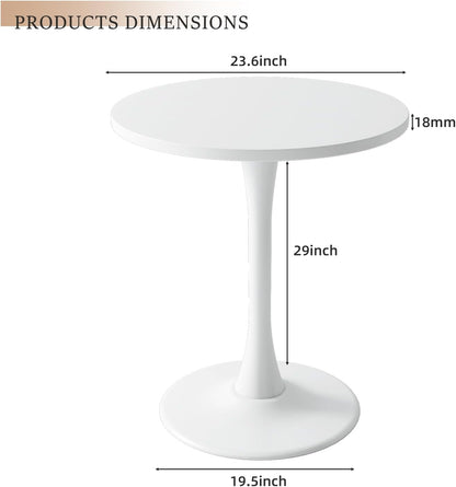 Modern White Round Dining Table 24 inch, White Tulip Round Table for Two People, Mid Century Round Coffee Table for Living Room and Kitchen