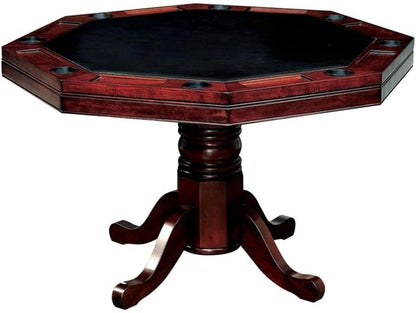Furniture of America Deaton 48" x 48" Traditional 8-Sided Octagon-Shaped Wood Gaming Table with Inter-Changeable Top, Cupholder, Pedestal Legs, Assembly Required, in Cherry Finish