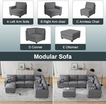 Legend Vansen Oversized Modular Sectional Sofa,U/L‑Shaped Reversible Couch with Ottoman,Deep Seat Plush Polyester Sofa for Living Room,7‑Seater,Dark Grey